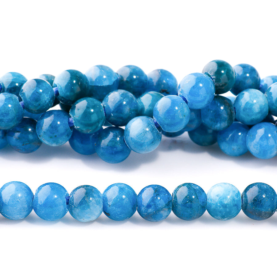 Blue Apatite 8mm Round A Grade - Large Hole Beads