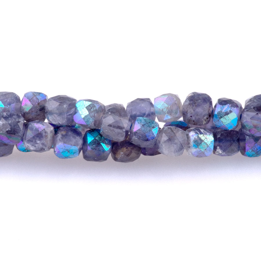 Iolite 4mm Cube Faceted Rainbow Plated - 15-16 Inch