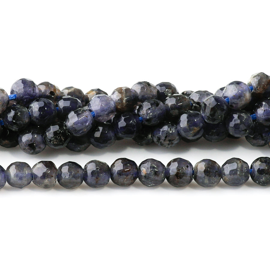Iolite 6mm Round Faceted - Large Hole Beads