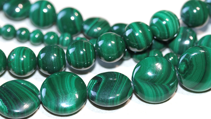 Real malachite: banded green, no two beads alike
