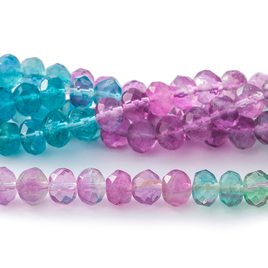 Fluorite Banded 8mm Faceted Rondelle 8-Inch