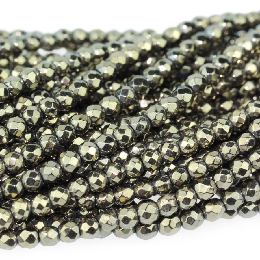 Hematite "Pyrite Color" Plated 3mm Faceted Round 15-16 Inch
