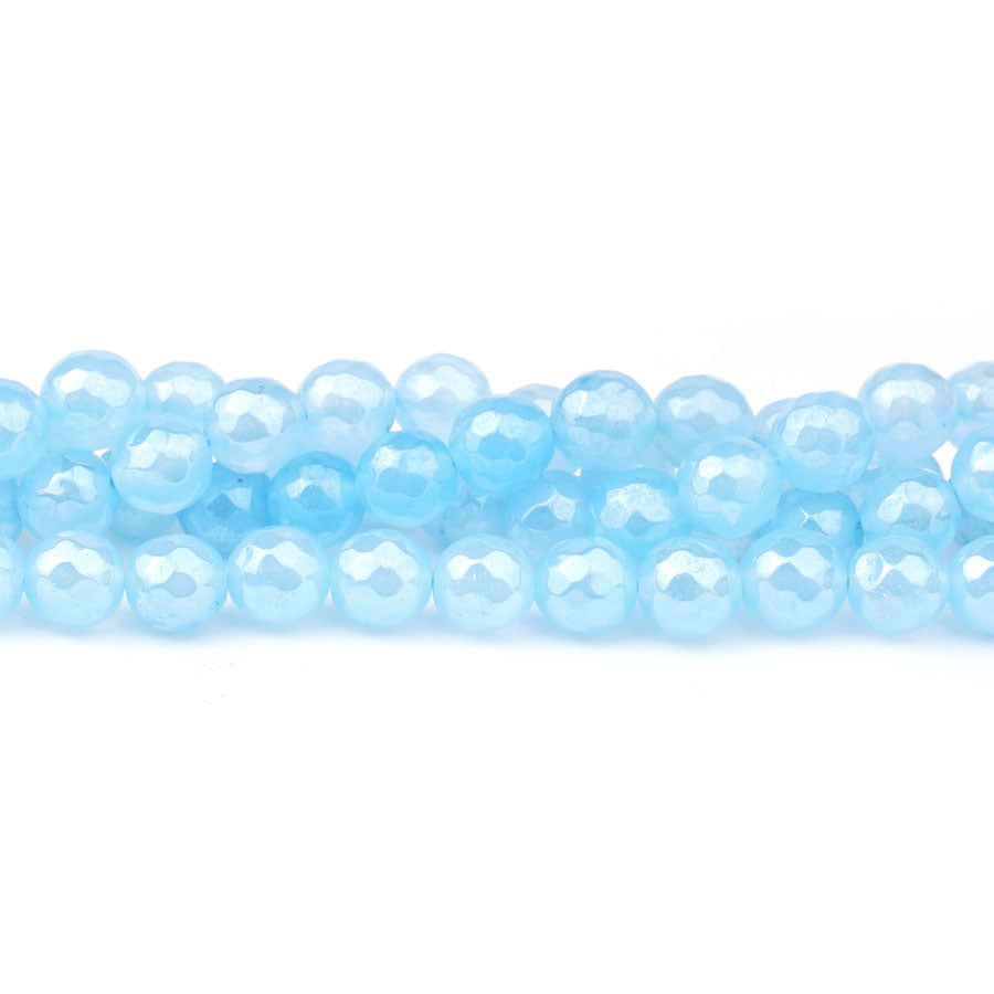 Jade 8mm Dyed Aqua Plated Round Faceted - Limited Editions - 15-16 inch