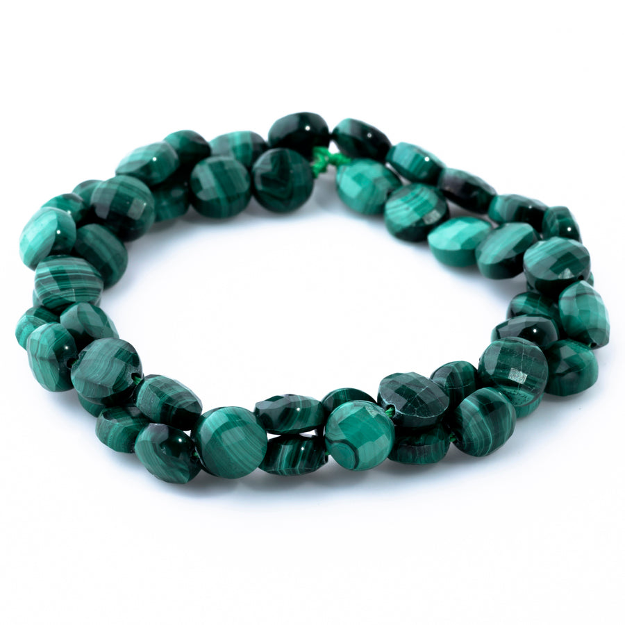 Malachite 8mm Coin Faceted - 15-16 Inch