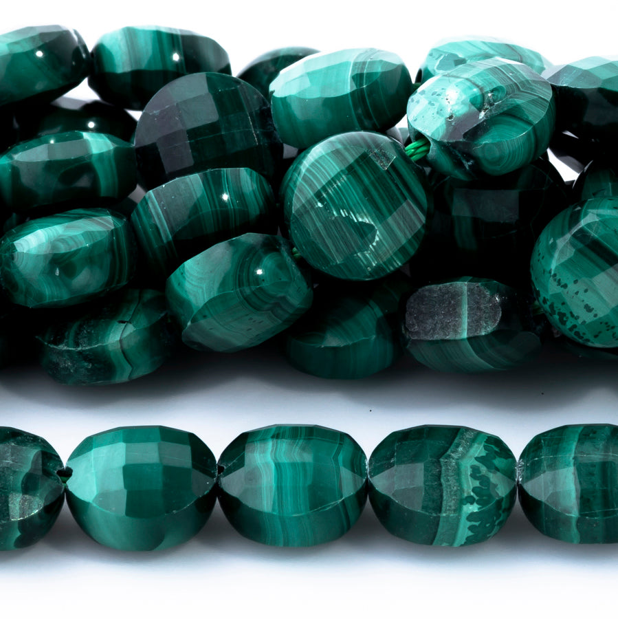 Malachite 8mm Coin Faceted - 15-16 Inch
