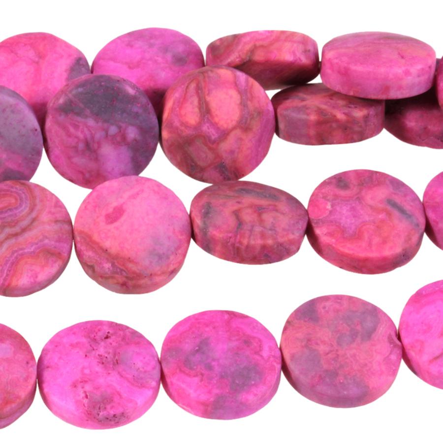 MATTE Pink Crazy Lace Agate 12mm Coin 8-Inch