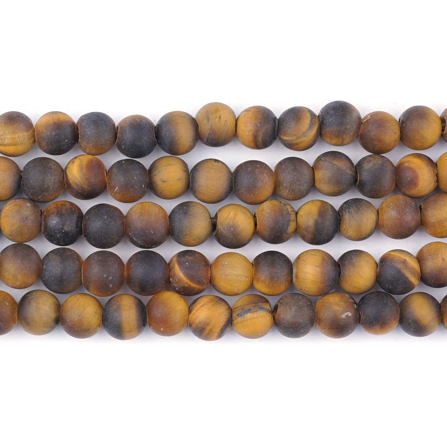 Tiger Eye Natural 6mm Round Matte Large Hole Beads - 8 Inch