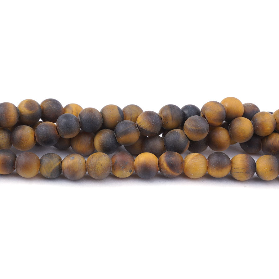 Tiger Eye Natural 6mm Round Matte Large Hole Beads - 8 Inch