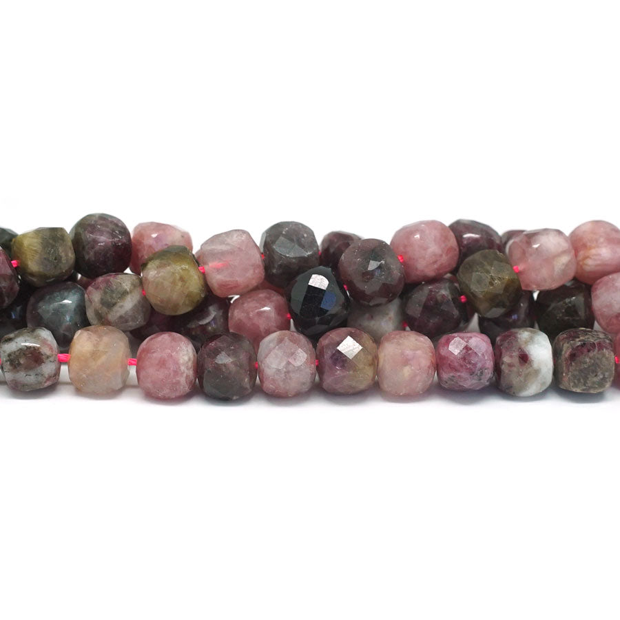 Multi Tourmaline Faceted 10mm Cube - 15-16 Inch