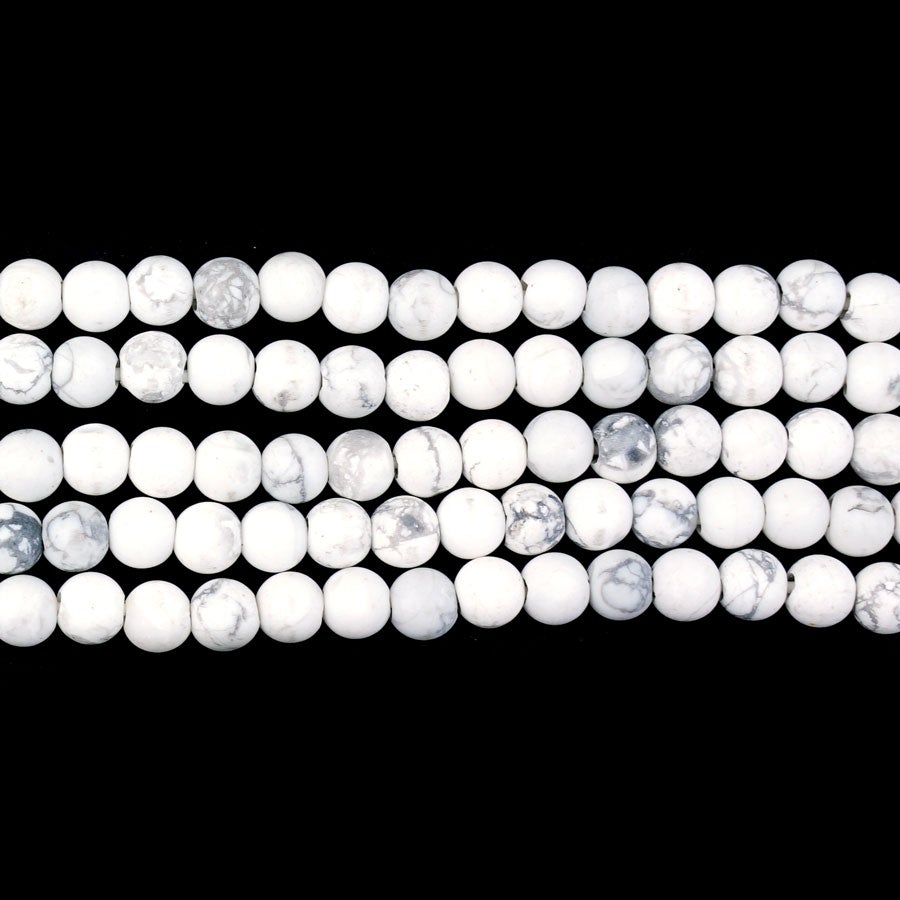 White Howlite 6mm Round Matte Large Hole Beads - 8 Inch