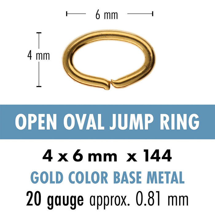 Oval Jump Rings 4x6mm - 144 pcs - Gold Plated Base Metal