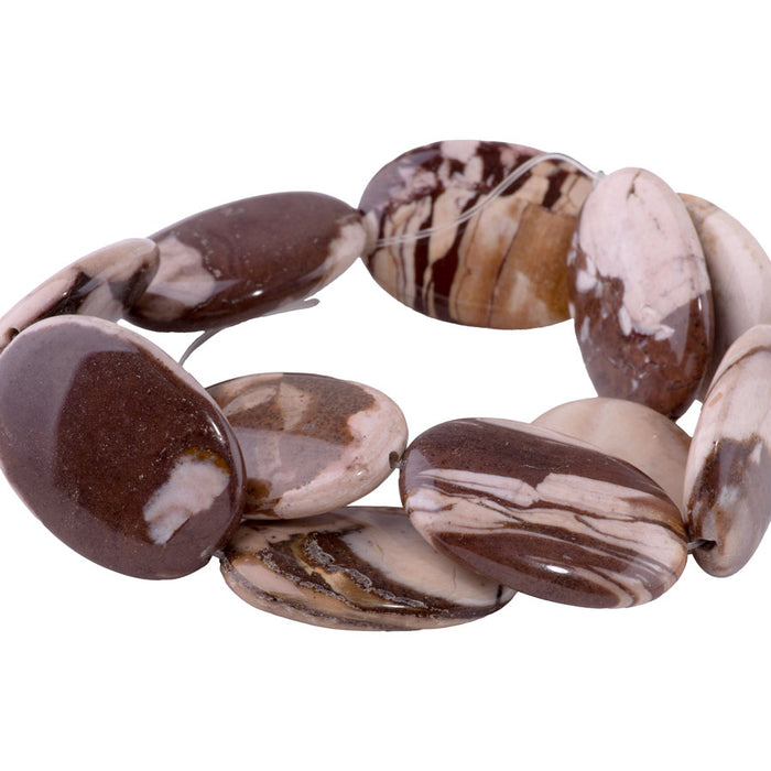 Brown Zebra Jasper 25x35mm Puff Oval - 15-16 Inch