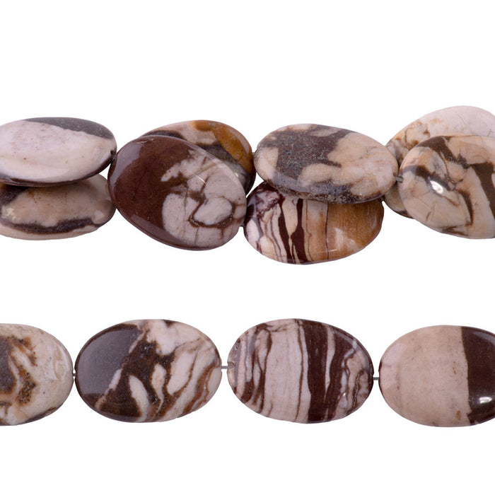 Brown Zebra Jasper 25x35mm Puff Oval - 15-16 Inch