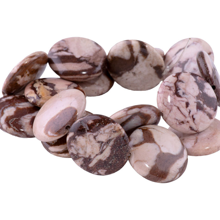 Brown Zebra Jasper 25mm Puff Coin - 15-16 Inch