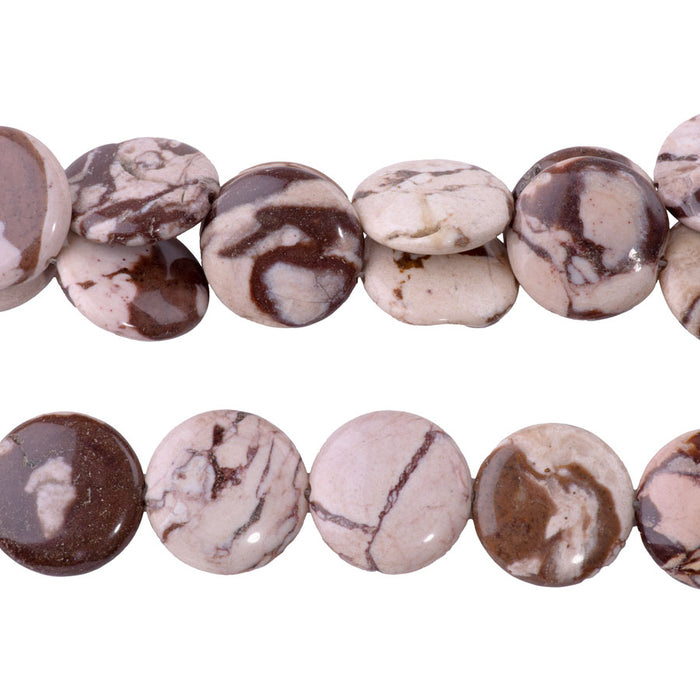 Brown Zebra Jasper 25mm Puff Coin - 15-16 Inch