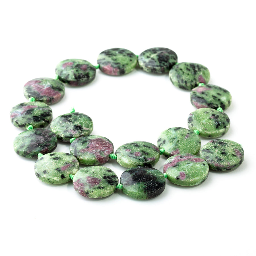 Ruby Zoisite 20mm Puff Coin - 15-16 Inch