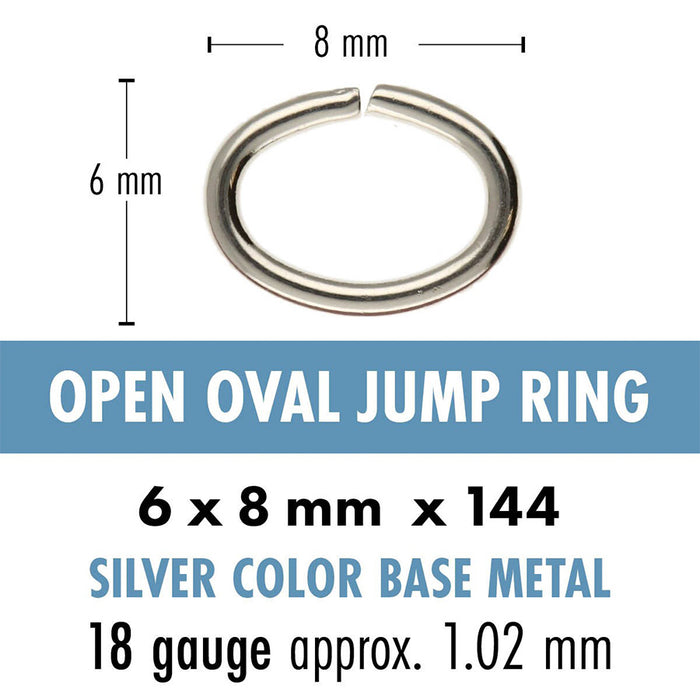Oval Jump Rings 6x8mm - 144 pcs - Silver Plated Base Metal