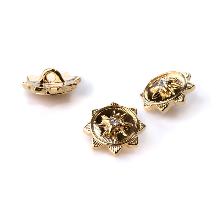 16.5 Mandala Shank Button with Crystal - Gold Plated - 3 Pack