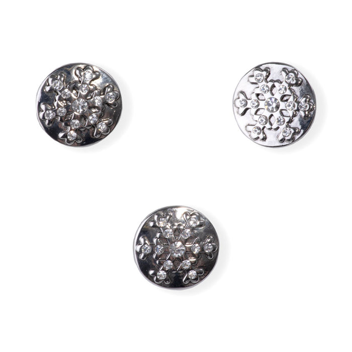 20mm Snowflake Shank Button with Crystals - Rhodium Plated - 3 Pack