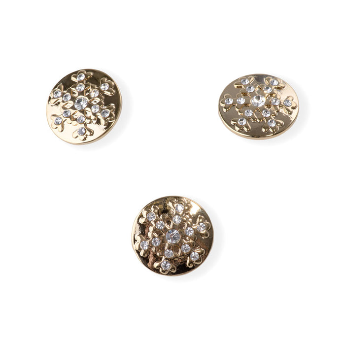 20mm Snowflake Shank Button with Crystals - Gold Plated - 3 Pack