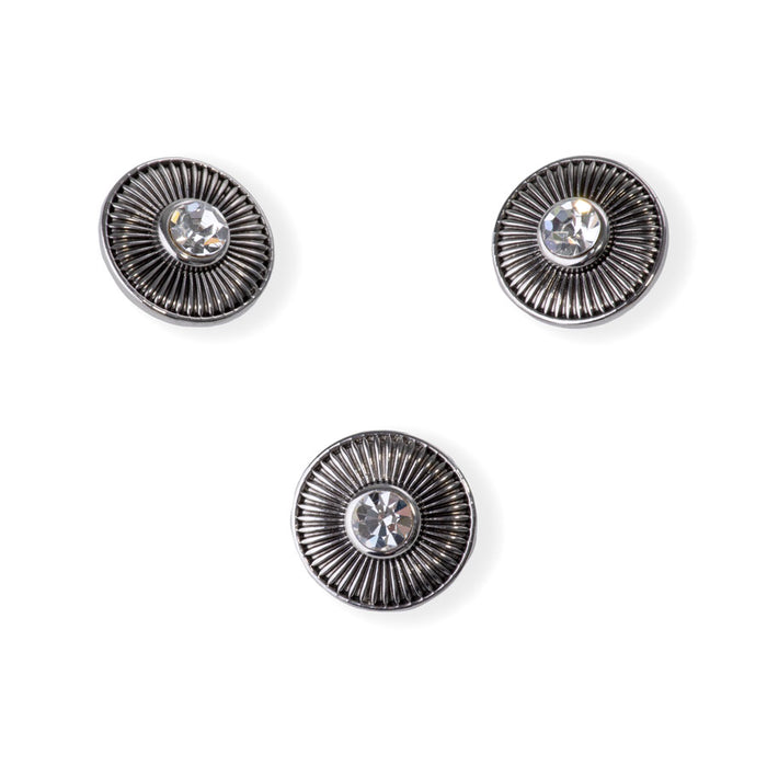 19mm Starburst Shank Button with Large Crystal Focal - Rhodium Plated - 3 Pack