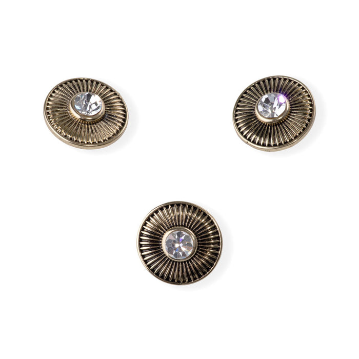 19mm Starburst Shank Button with Large Crystal Focal - Gold Plated - 3 Pack