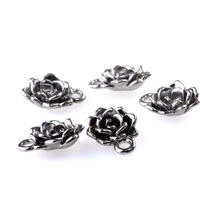 15mm Succulent Charms - Rhodium Plated - 5 Pack