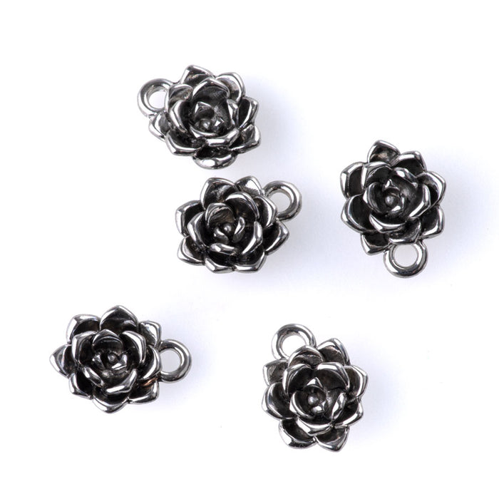 15mm Succulent Charms - Rhodium Plated - 5 Pack