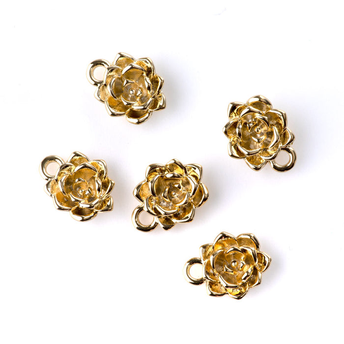 15mm Succulent Charms - Gold Plated - 5 Pack