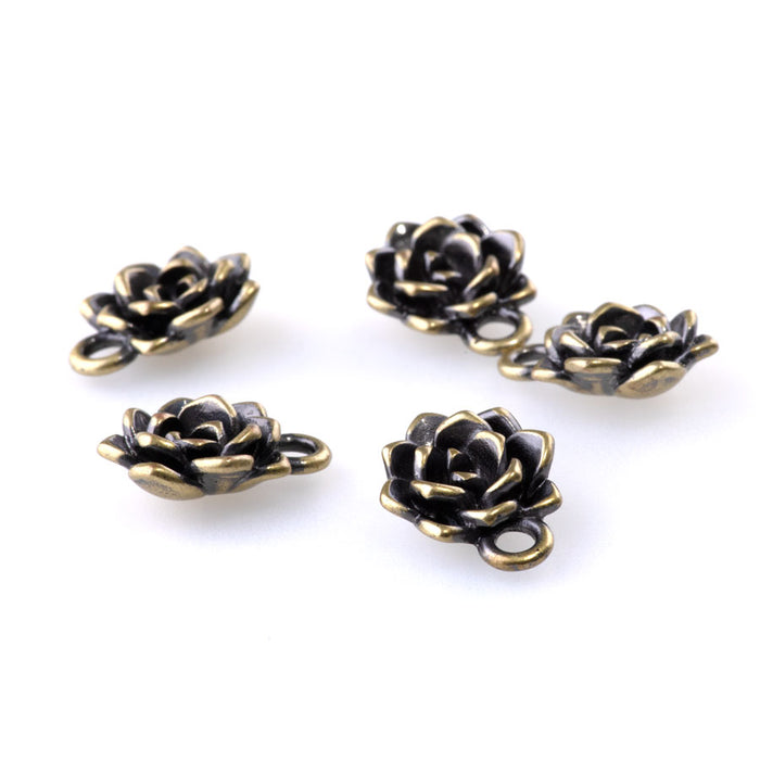 15mm Succulent Charms - Antique Brass Plated - 5 Pack