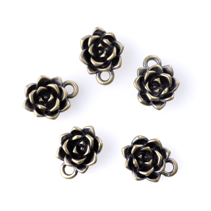 15mm Succulent Charms - Antique Brass Plated - 5 Pack