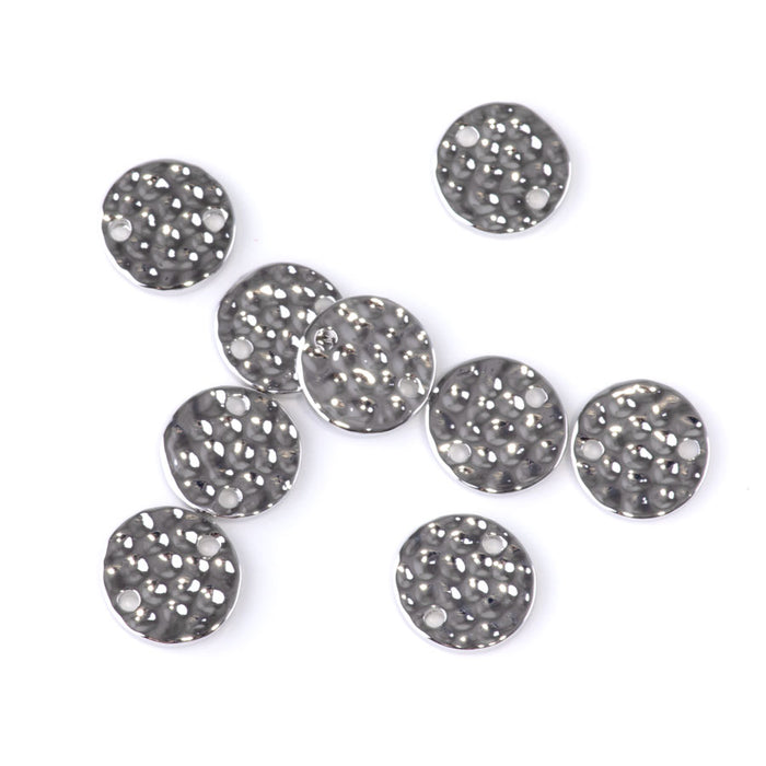 11mm Hammered Disk Connectors - Rhodium Plated - 10 Pack