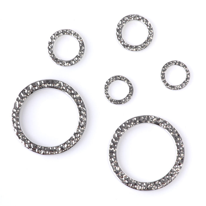 Hammered Rings Assortment 6 Piece Pack - Rhodium Plated