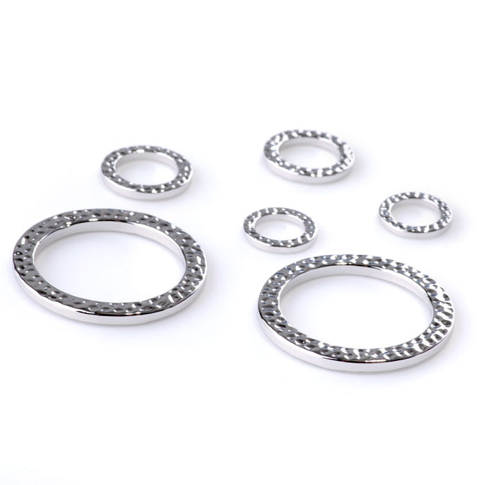 Hammered Rings Assortment 6 Piece Pack - Rhodium Plated