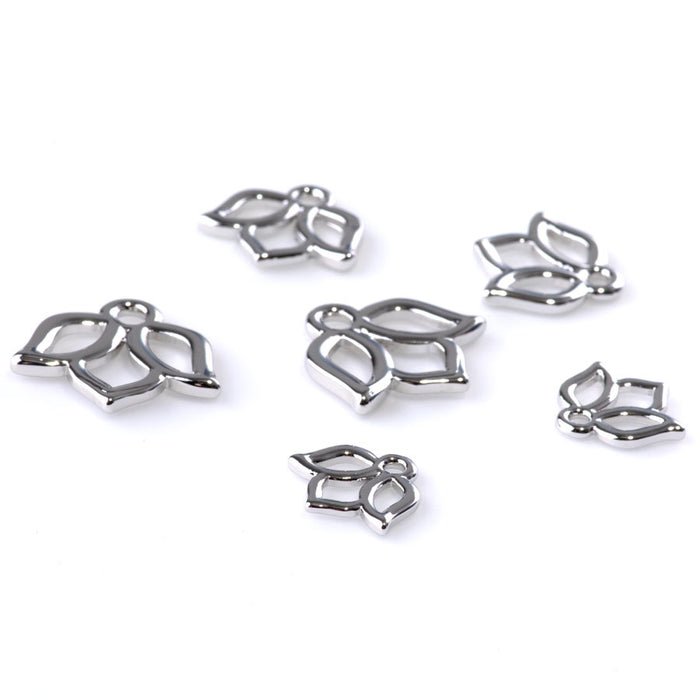 Open Lotus Connector Assortment 6 Piece Pack - Rhodium Plated