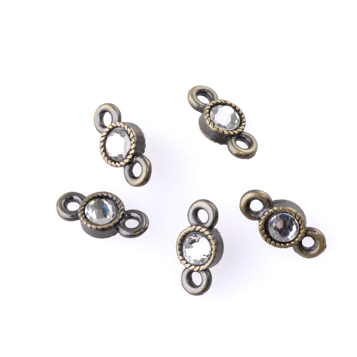 12mm Links with Crystal - Antique Brass Plated - 5 Pack