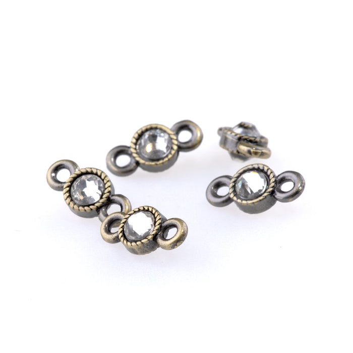 12mm Links with Crystal - Antique Brass Plated - 5 Pack