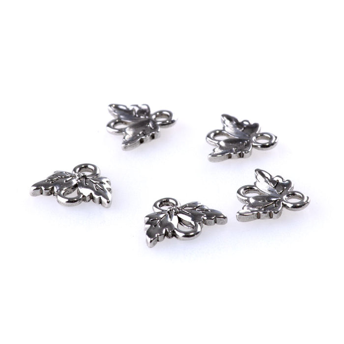 12x9mm Petite Leaf Connectors - Rhodium Plated - 5 Pack