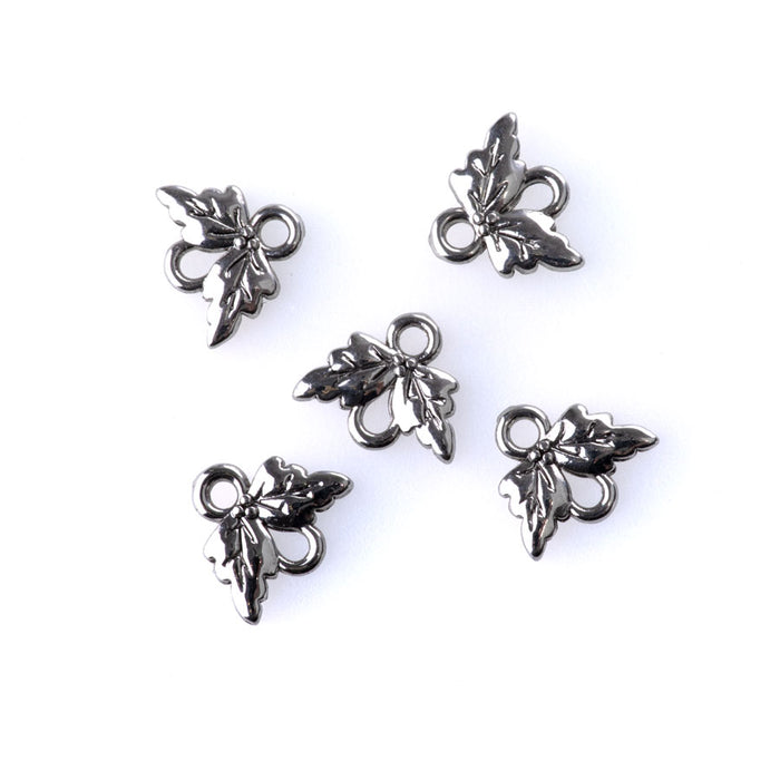 12x9mm Petite Leaf Connectors - Rhodium Plated - 5 Pack