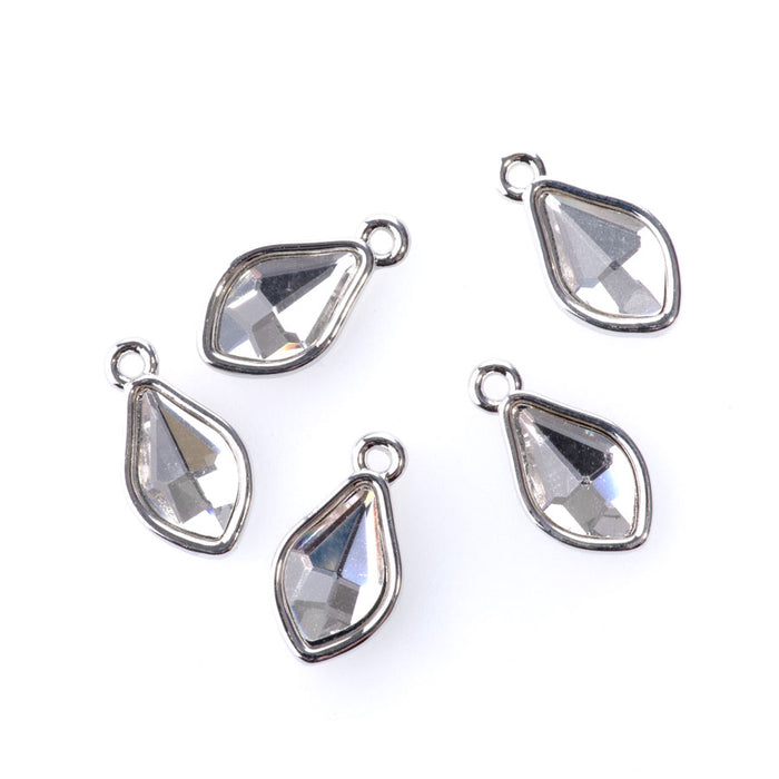 15mm Flame Drop Charms with Crystal - Rhodium Plated - 5 Pack