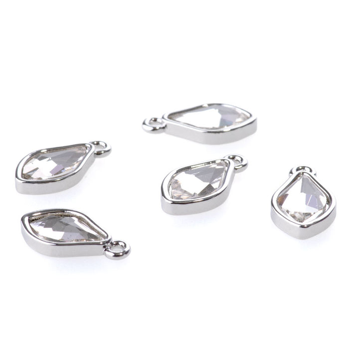 15mm Flame Drop Charms with Crystal - Rhodium Plated - 5 Pack