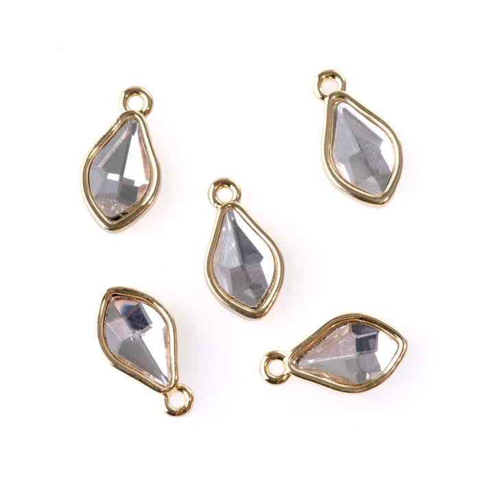 15mm Flame Drop Charms with Crystal - Gold Plated - 5 Pack