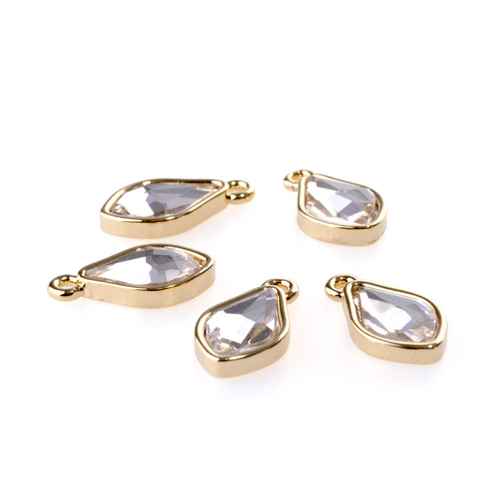 15mm Flame Drop Charms with Crystal - Gold Plated - 5 Pack