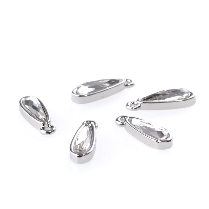 15mm Raindrop Charms with Crystal - Rhodium Plated - 5 Pack