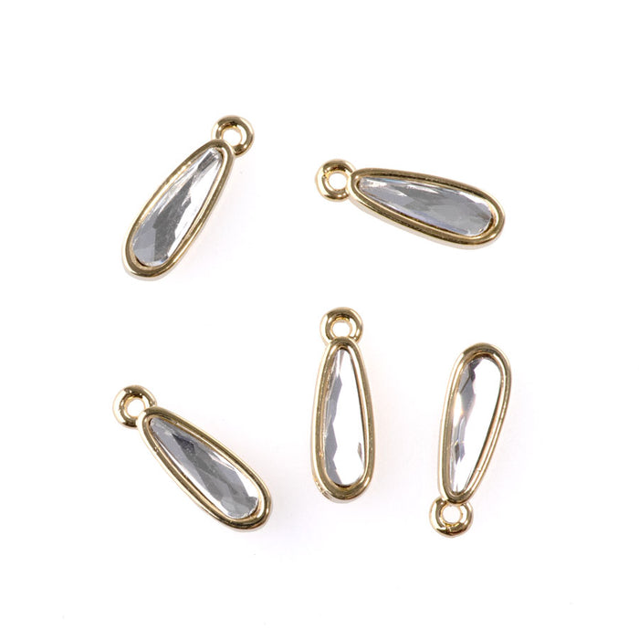 15mm Raindrop Charms with Crystal - Gold Plated - 5 Pack