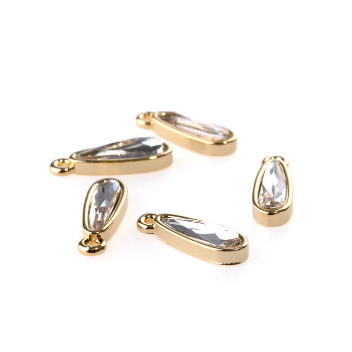 15mm Raindrop Charms with Crystal - Gold Plated - 5 Pack