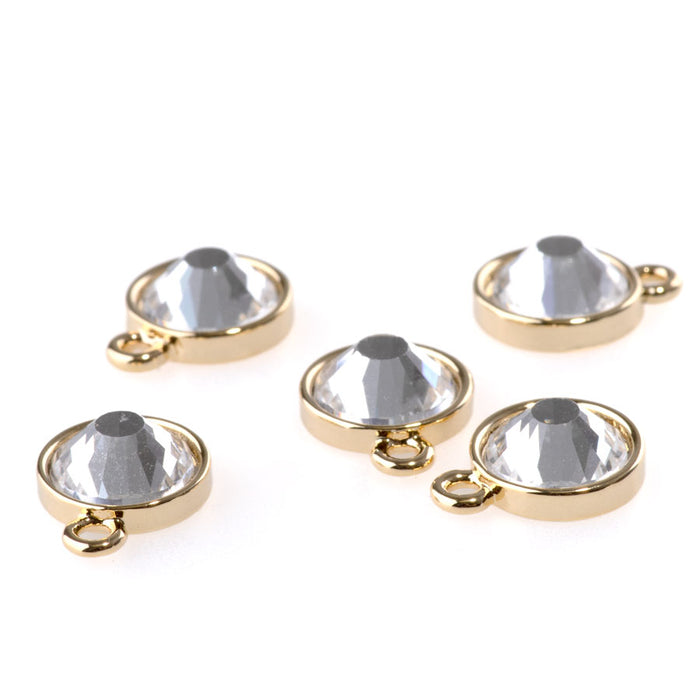 13mm Round Drop Charms with Crystal - Gold Plated - 5 Pack