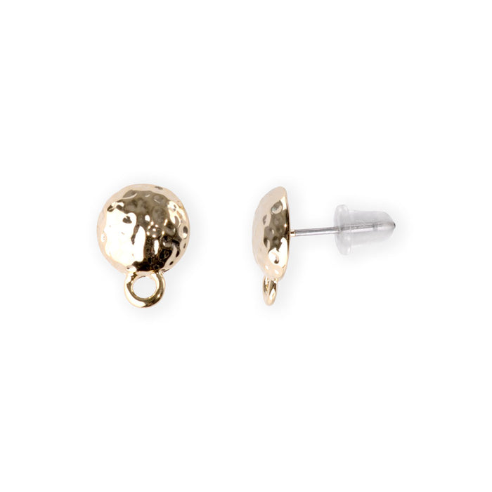 12mm Hammertone Post Earrings with Loop - Gold Plated - 1 Pair