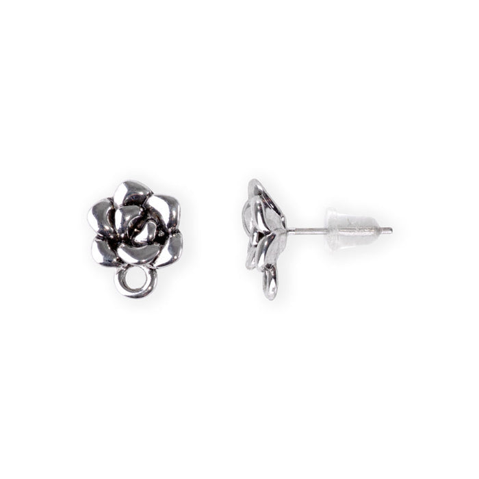 12mm Succulant Post Earrings with Loop - Rhodium Plated - 1 Pair