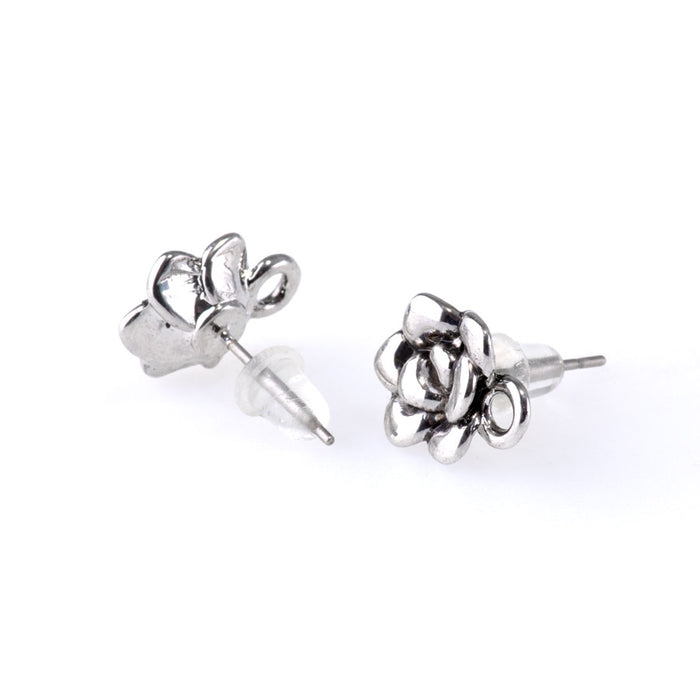 12mm Succulant Post Earrings with Loop - Rhodium Plated - 1 Pair